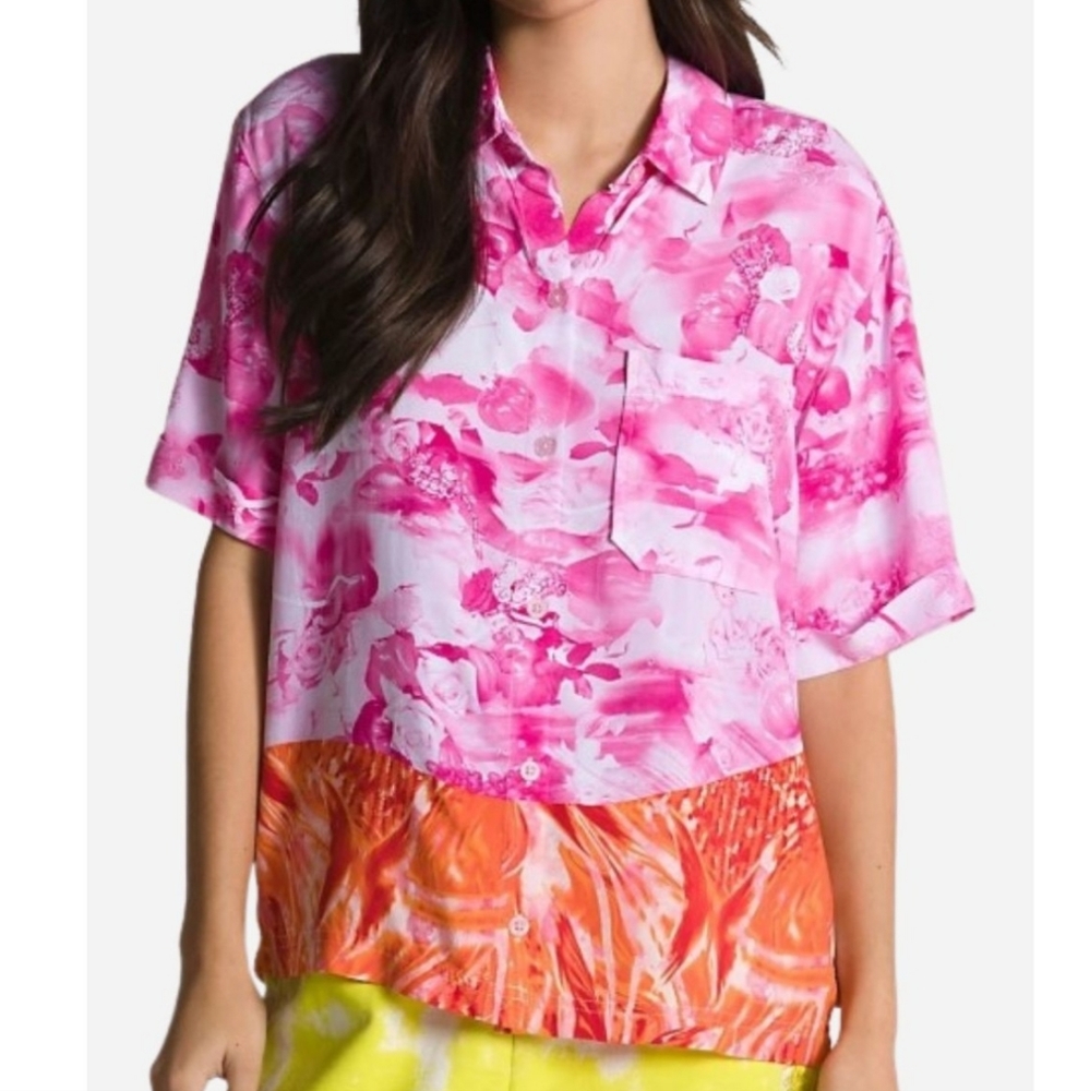 NWOT Vans X Collina Strada Woven Buttoned Shirt Women's Small Pink Orange